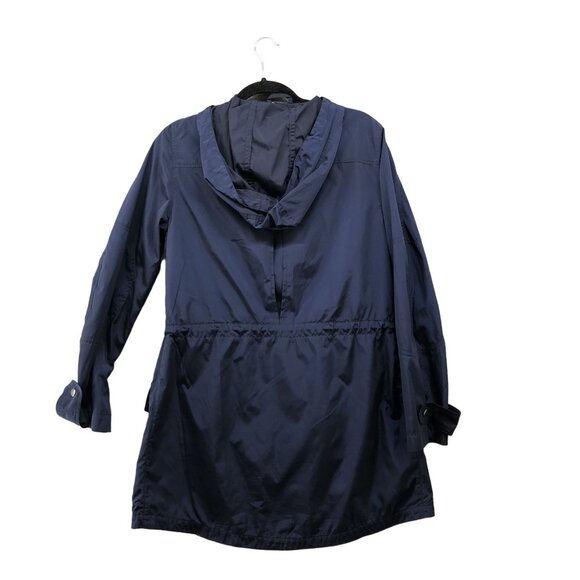 GAP Rain Jacket Womens S Dark Blue Parka Drawstring Waist Utility Mid Length - Picture 2 of 9